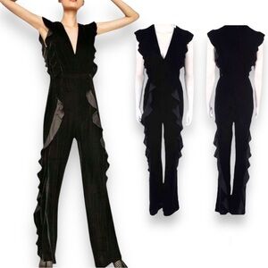 ZARA WOMAN Velvet Frill wide leg Jumpsuit S